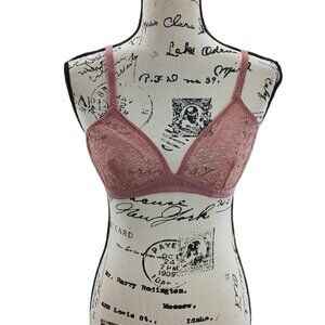Madewell Bralette Womens Size L Pink Lace Triangle Bra Triangle Lightweight